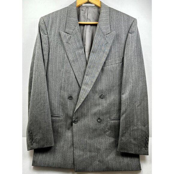 Yves Saint Laurent Blazer Mens 40R Wool Gray Pinstripe Double Breasted France - Picture 1 of 14